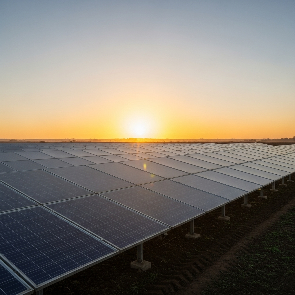 Lever de soleil sur panneaux solaires